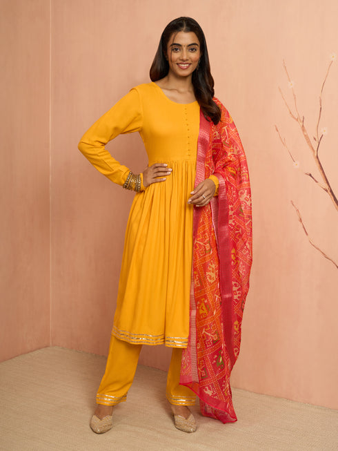 Women's Mustard Rayon Anarkali Kurta Set