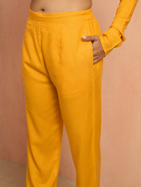 Women's Mustard Rayon Anarkali Kurta Set