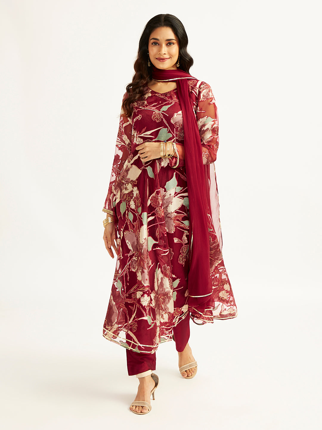 Women's Maroon Anarkali Set