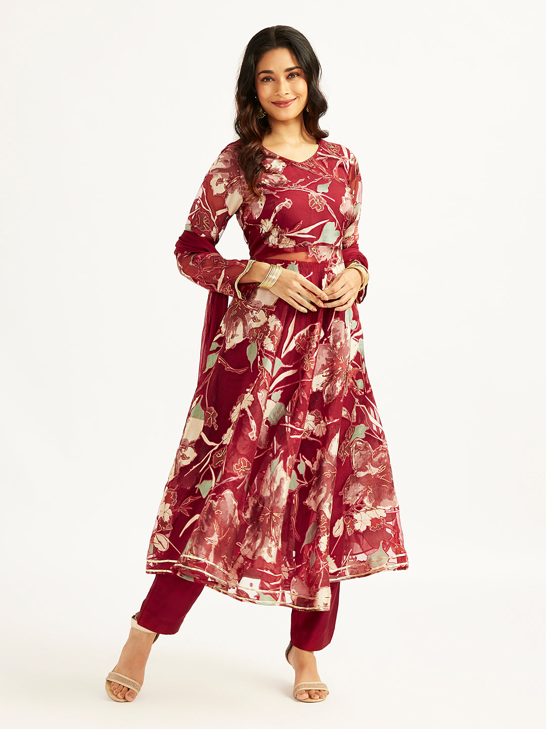 Women's Maroon Anarkali Set