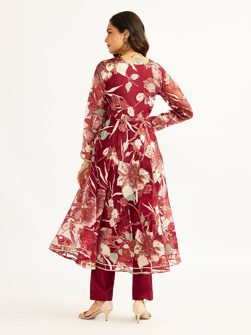 Women's Maroon Anarkali Set