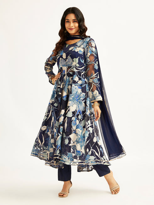 Women's Navy Blue Anarkali Set