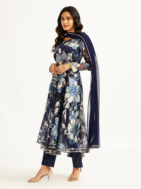 Women's Navy Blue Anarkali Set