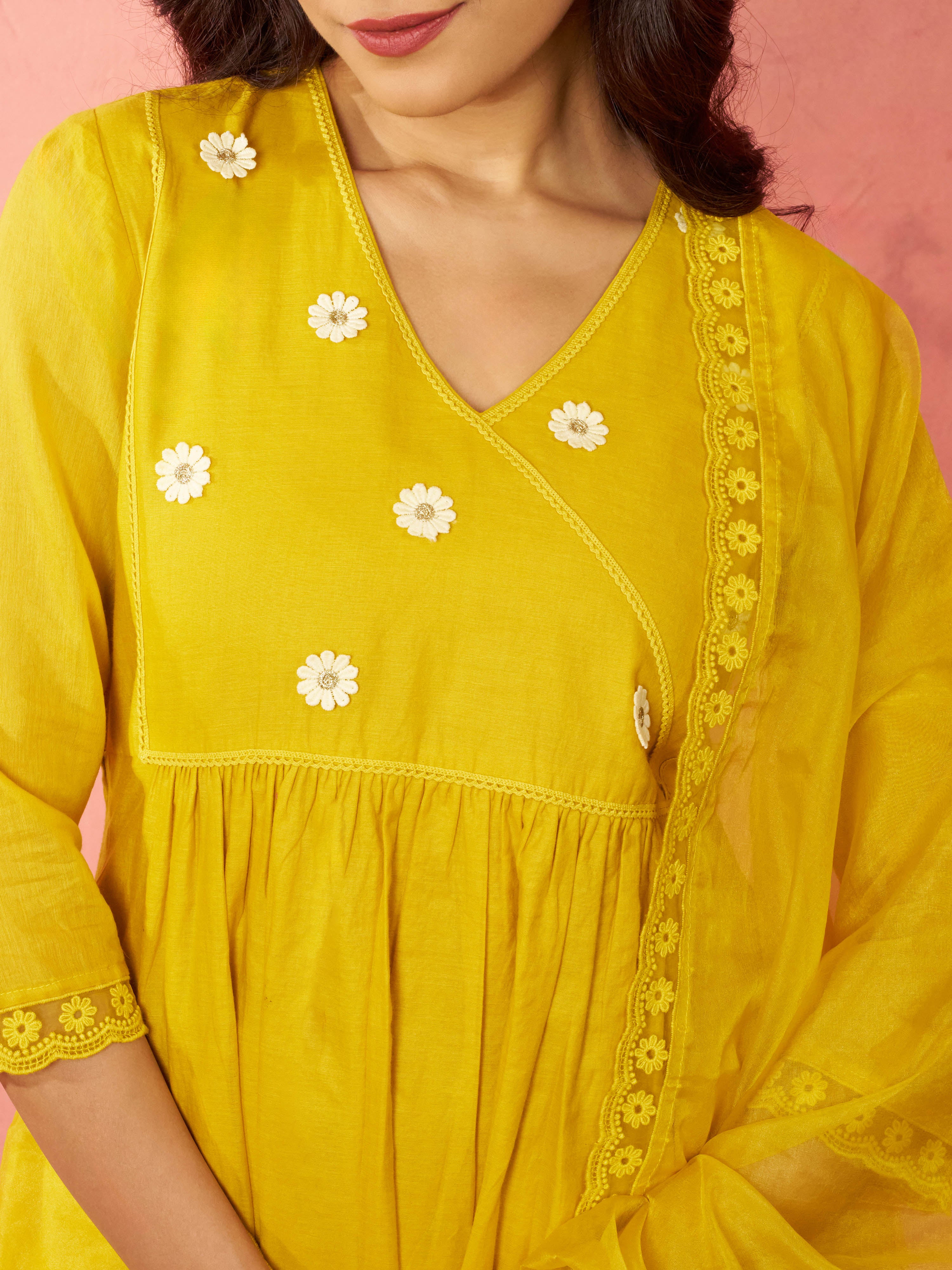 Women's Mustard Chanderi Anarkali Kurta Set