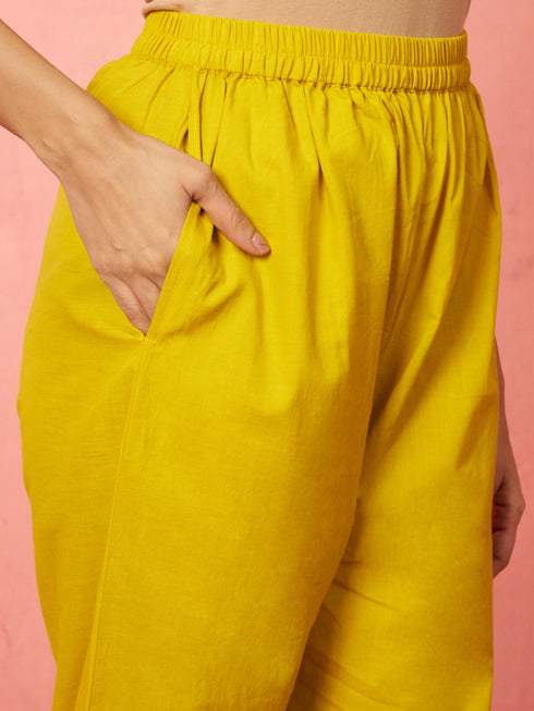 Women's Mustard Chanderi Anarkali Kurta Set