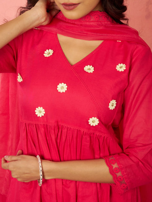 Women's Pink Chanderi Anarkali Kurta Set