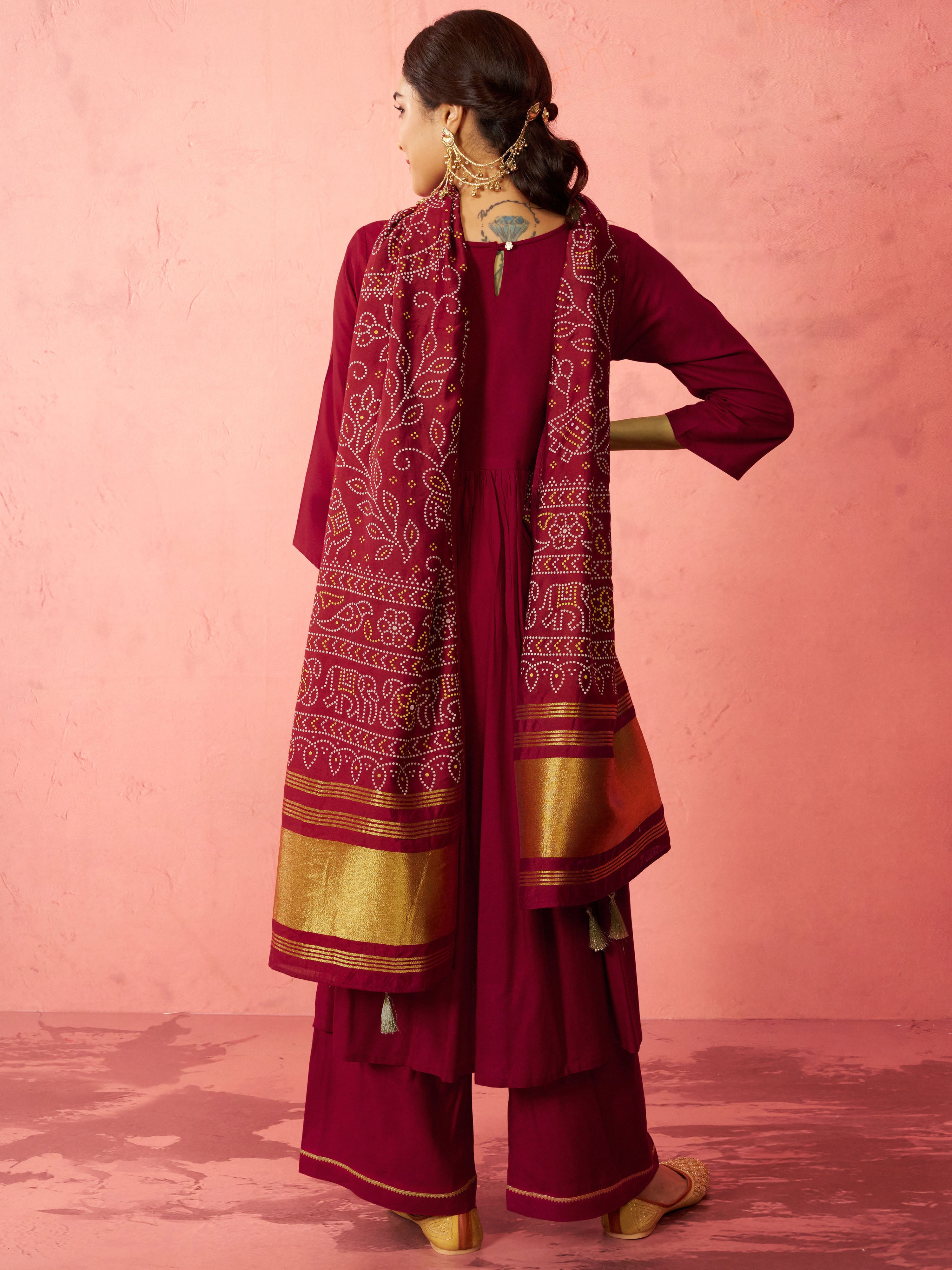 Women's Maroon Rayon Anarkali Kurta Set