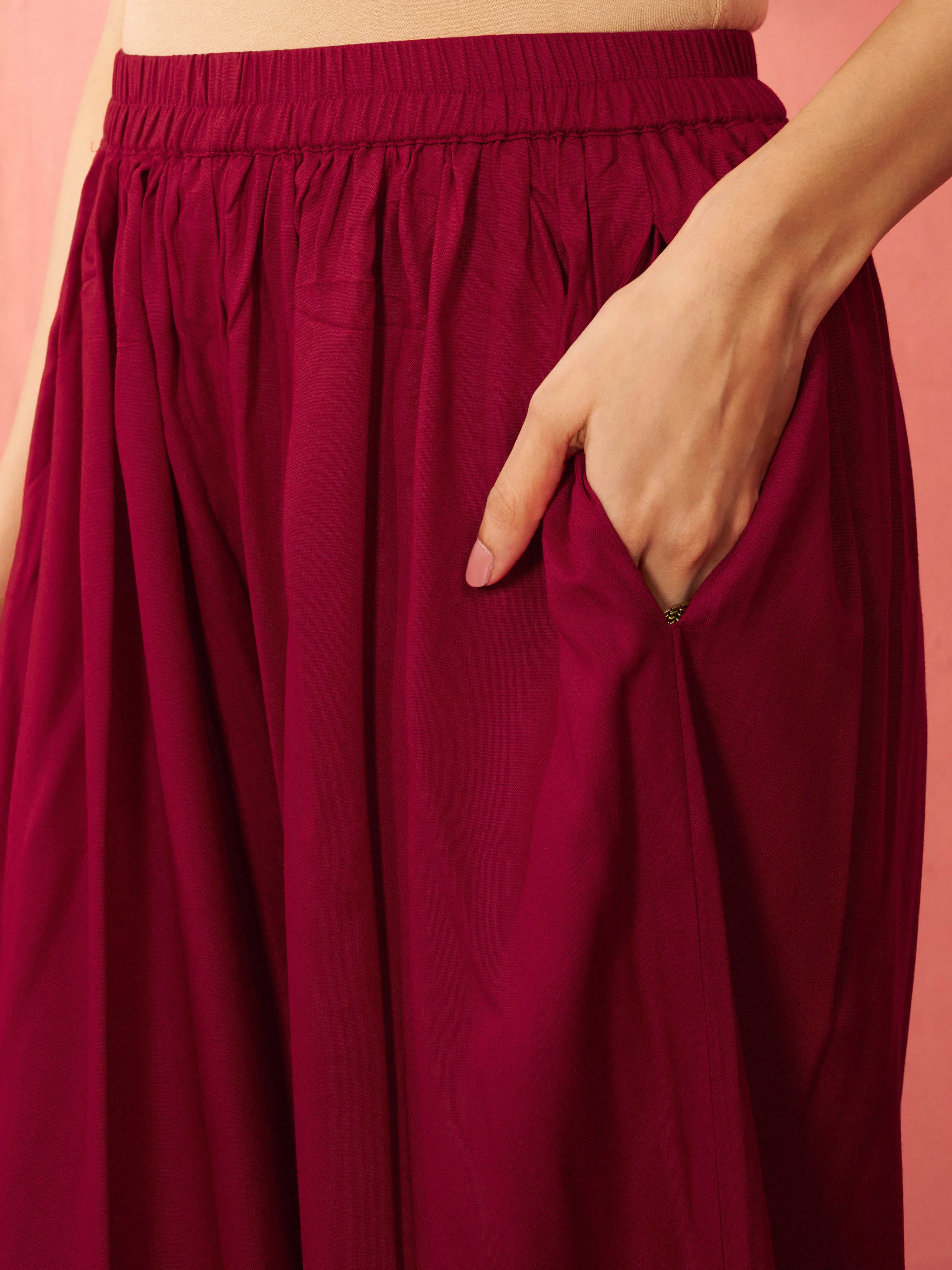 Women's Maroon Rayon Anarkali Kurta Set