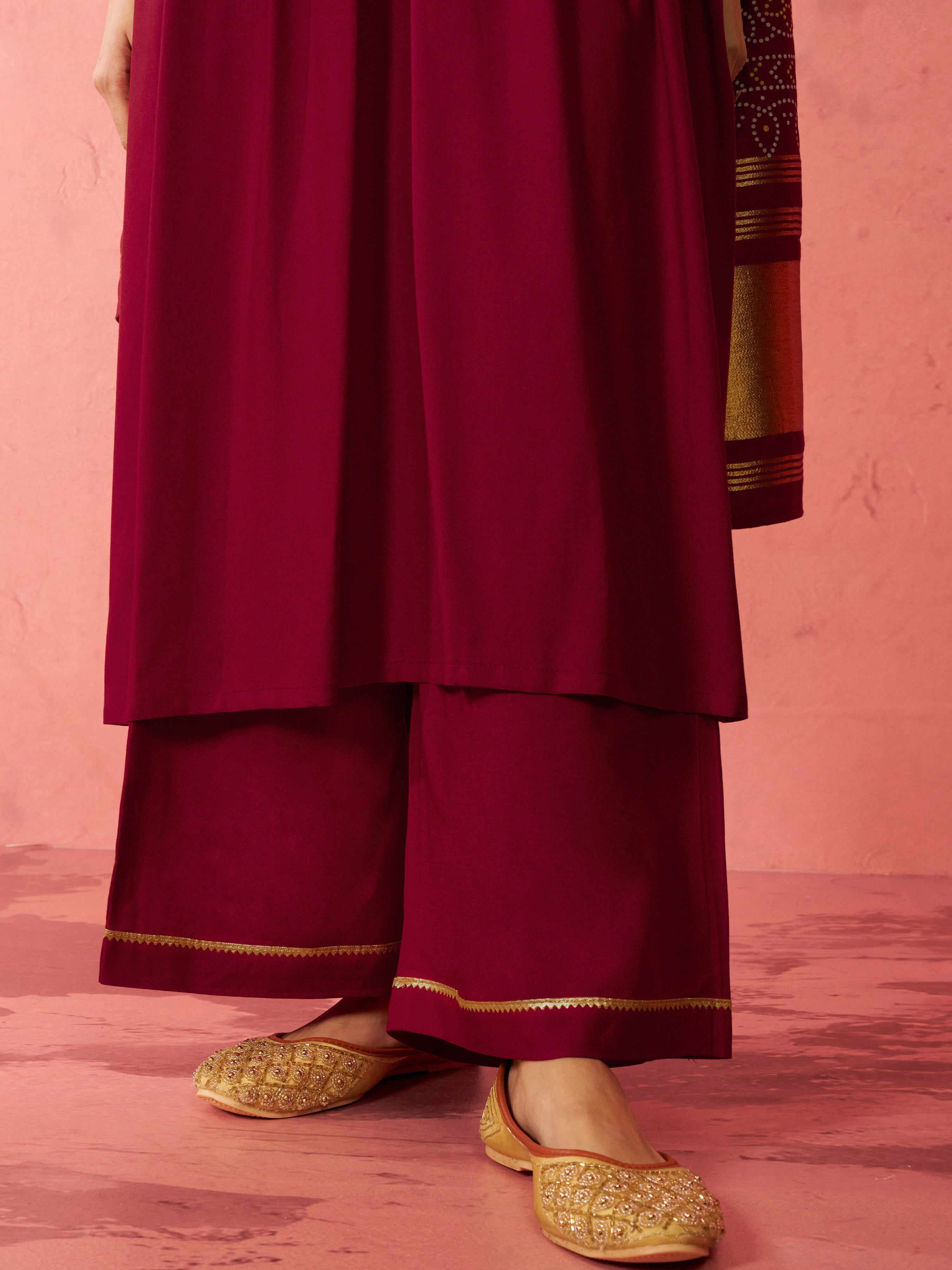 Women's Maroon Rayon Anarkali Kurta Set