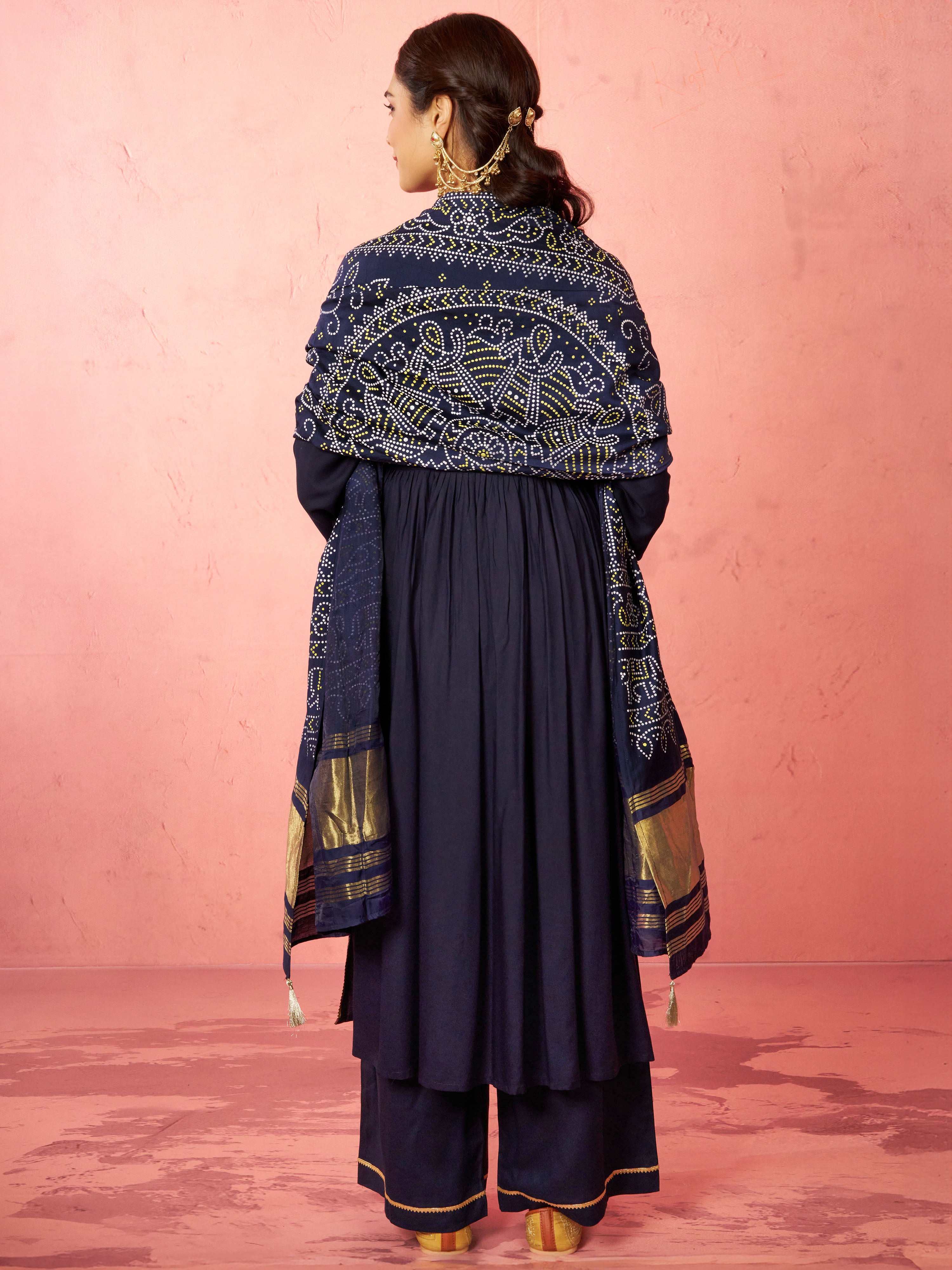 Women's Navy Blue Rayon Anarkali Kurta Set