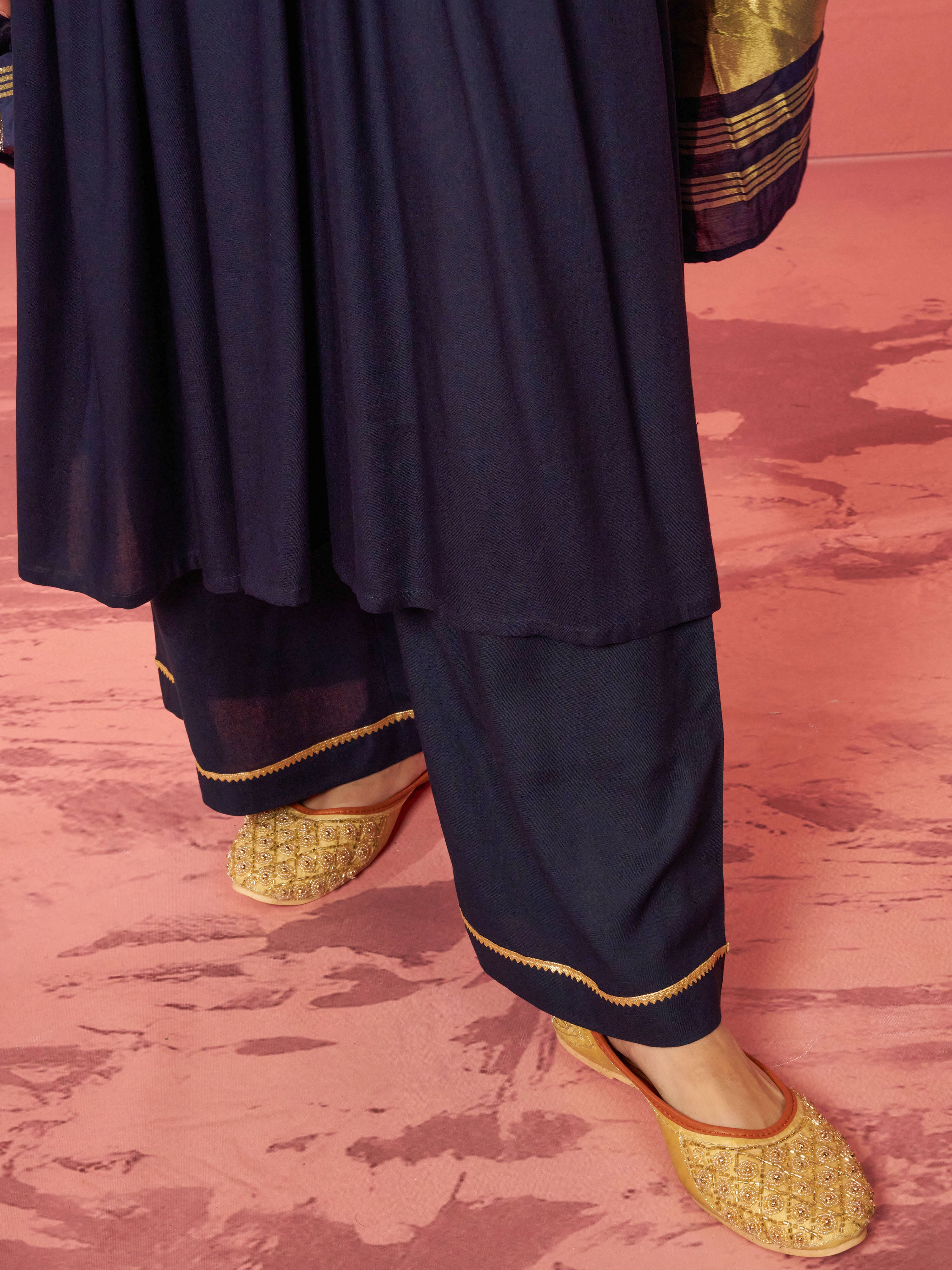 Women's Navy Blue Rayon Anarkali Kurta Set