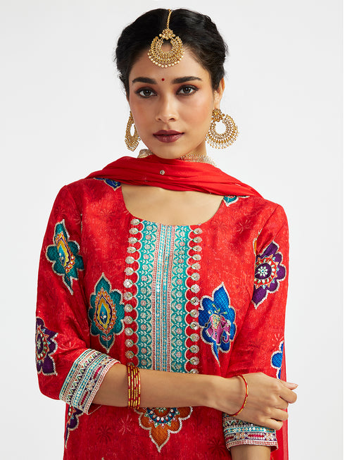 Women's Red Dhoti Kurta Set