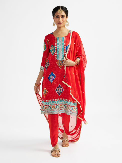 Women's Red Dhoti Kurta Set