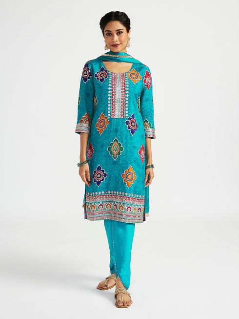 Women's Turquoise Dhoti Kurta Set