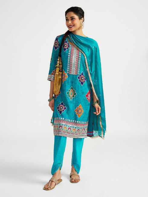 Women's Turquoise Dhoti Kurta Set