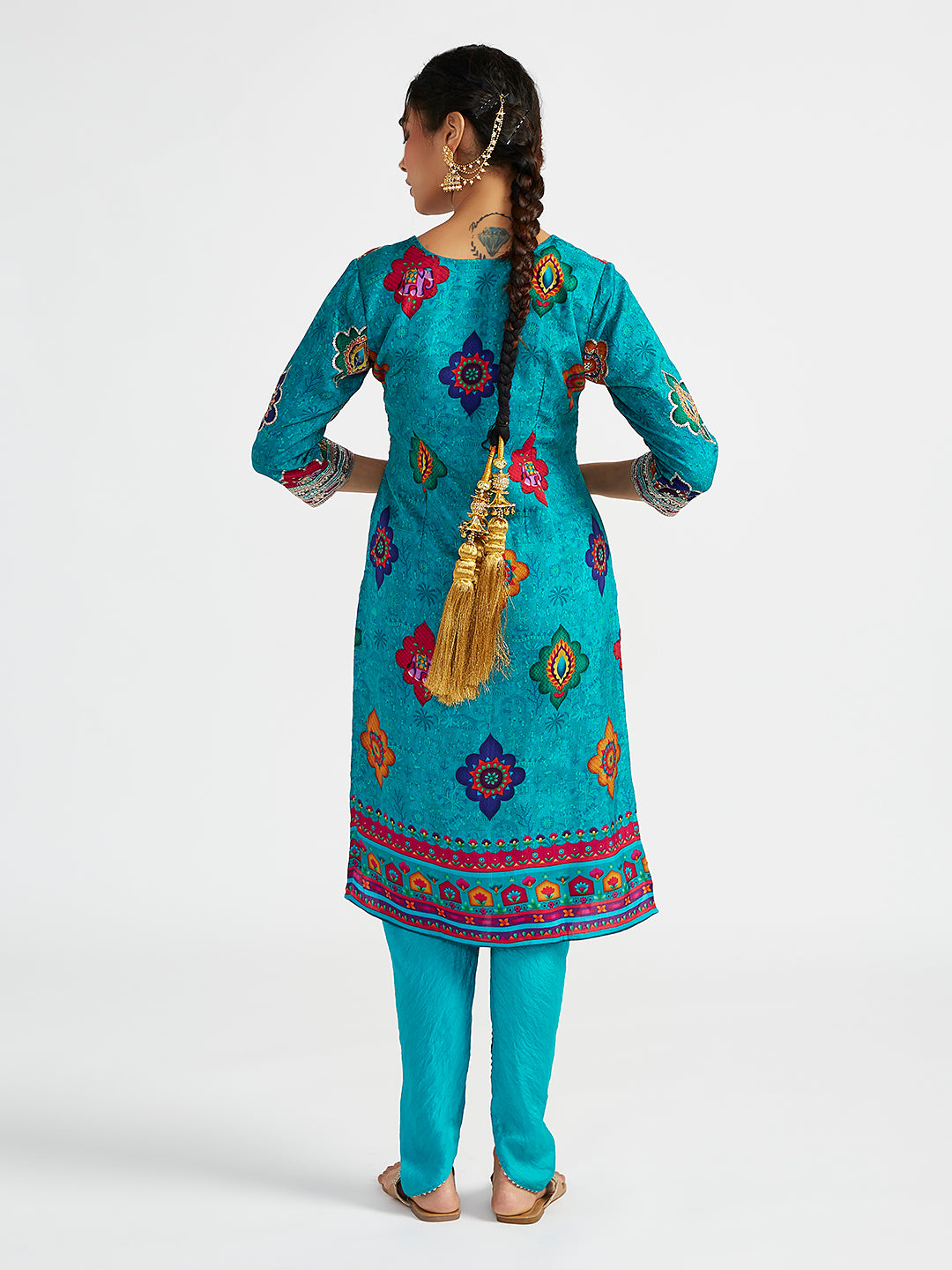 Women's Turquoise Dhoti Kurta Set