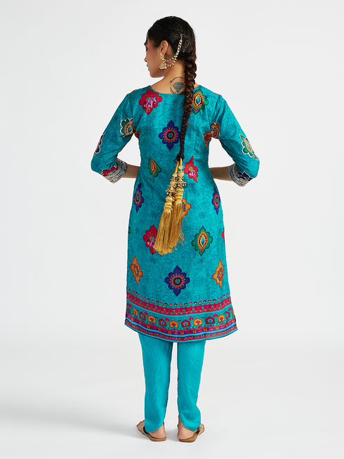 Women's Turquoise Dhoti Kurta Set