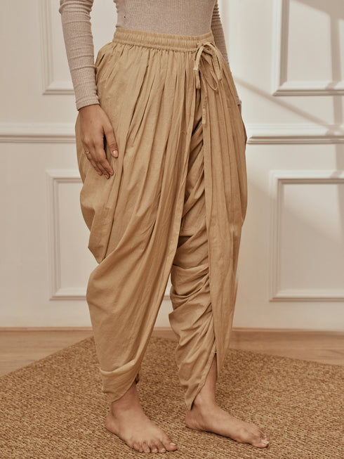 Women's Beige Cambric Cotton Dhoti Yoga Pants