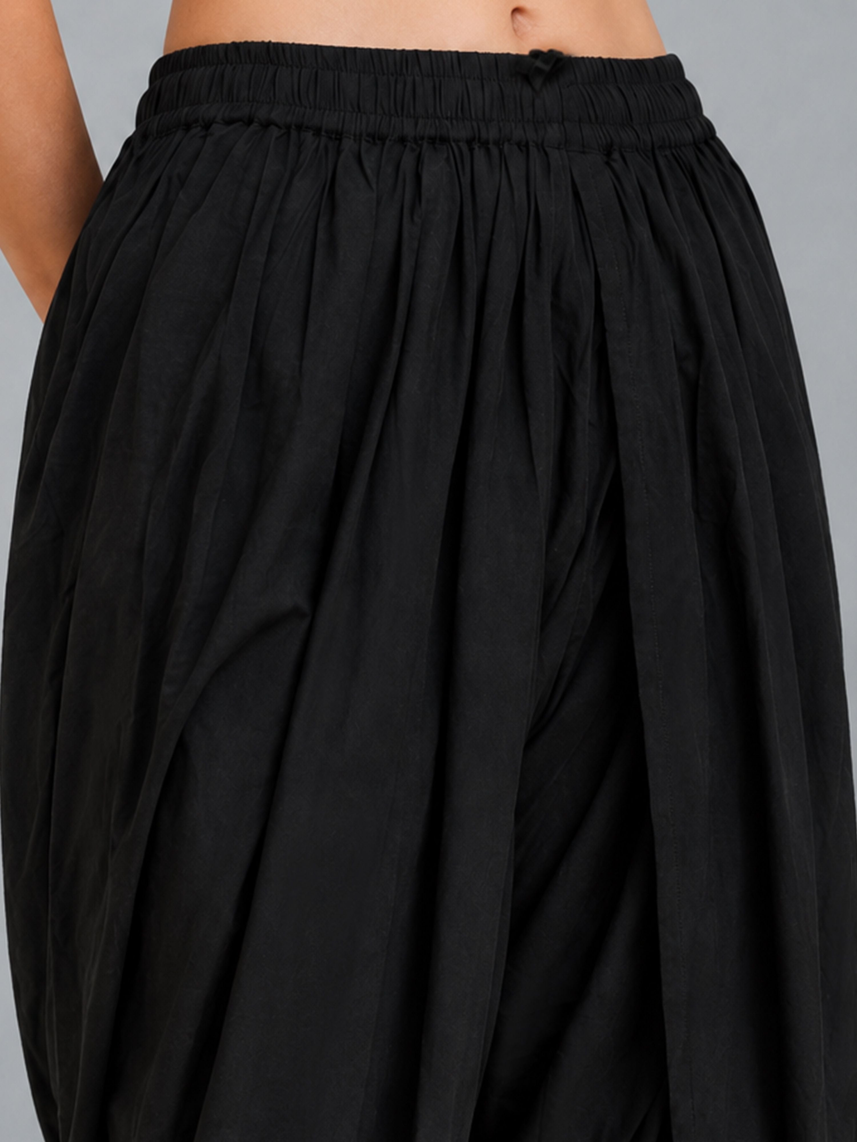 Women's Black Cotton-Blend Solid Dhoti