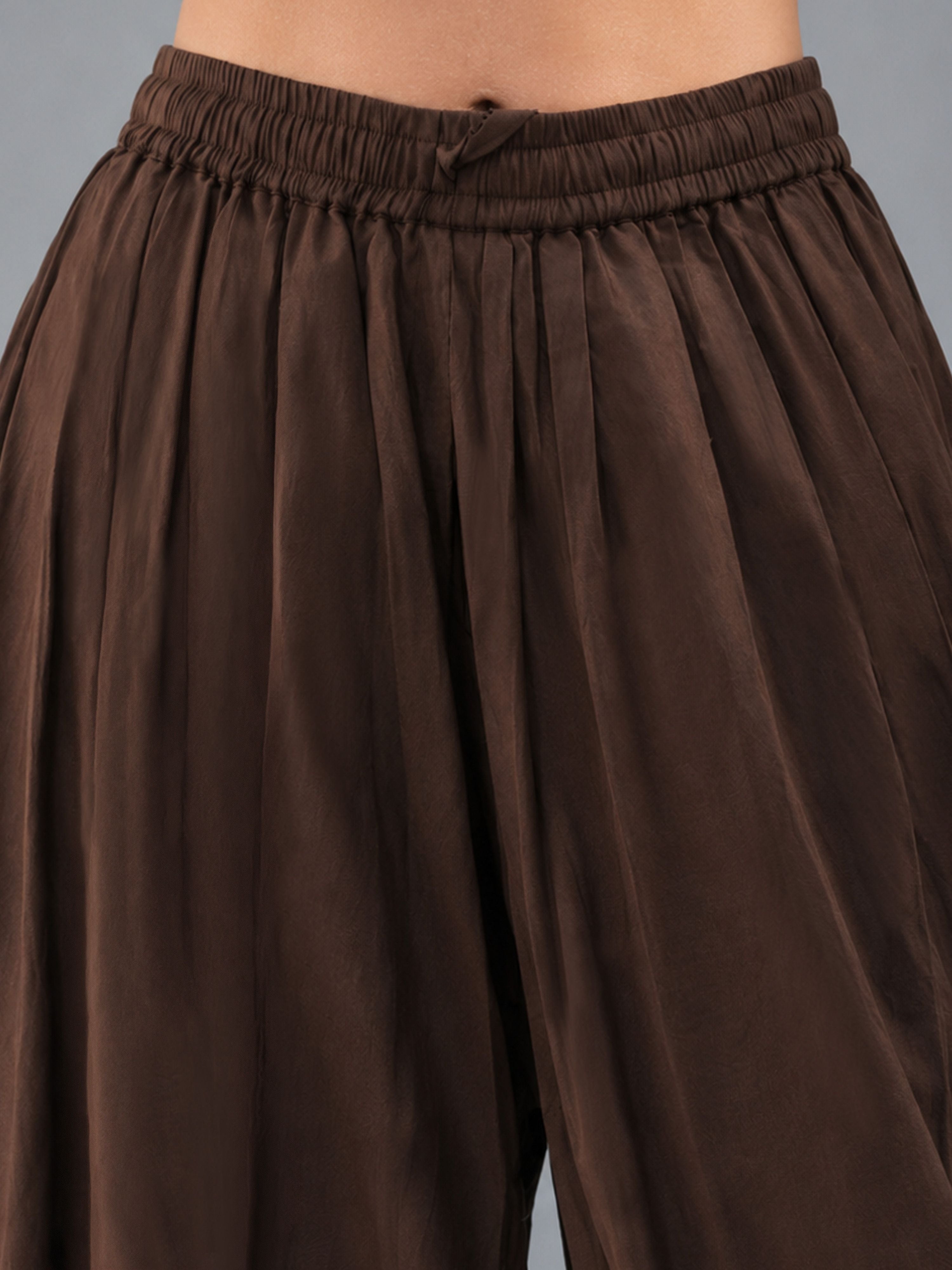 Women's Brown Cotton-Blend Solid Dhoti