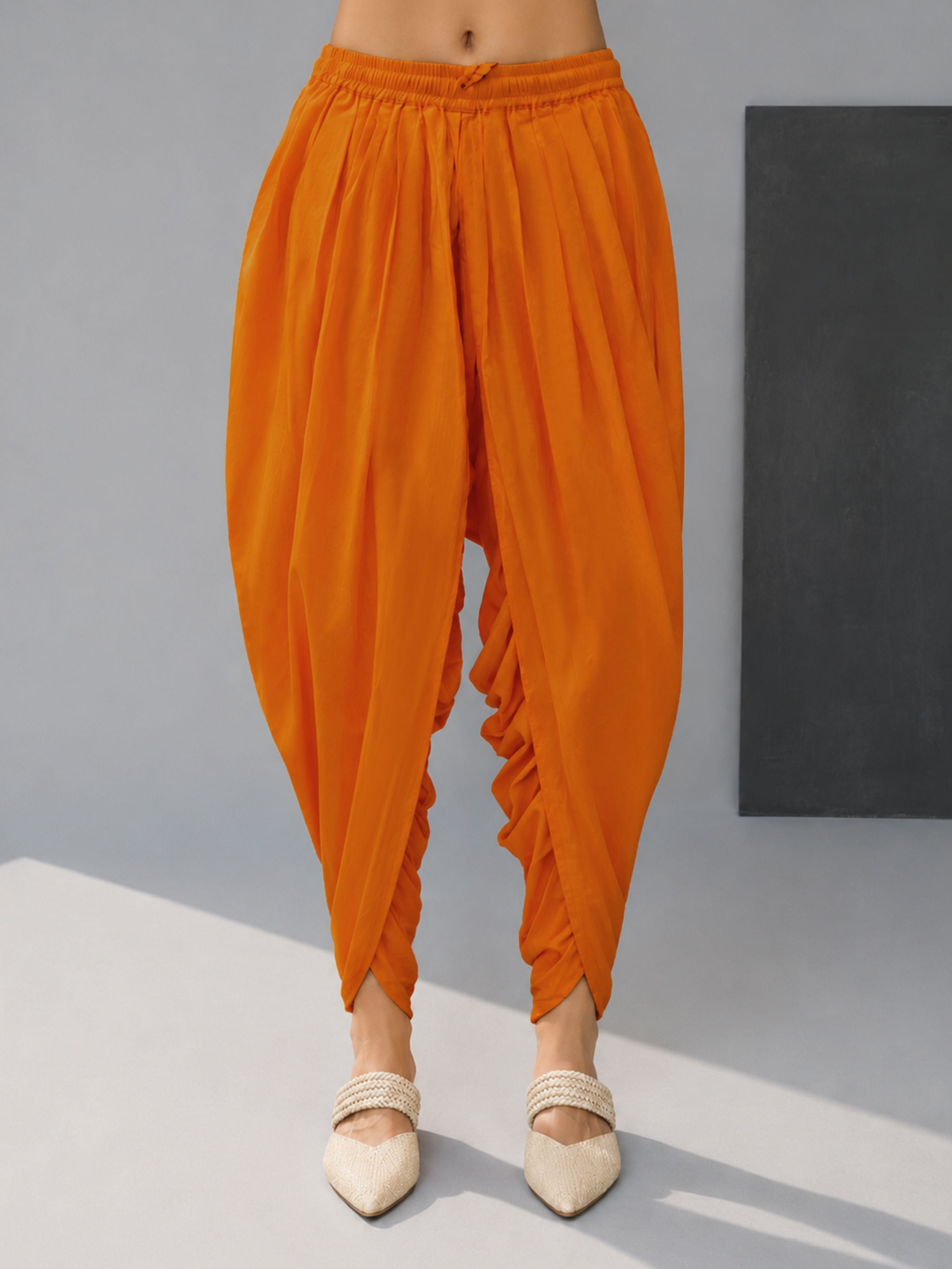Mustard Cotton-Blend Solid Dhoti Pant for Women
