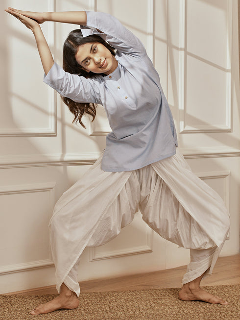 Women's White Cambric Cotton Dhoti Yoga Pants