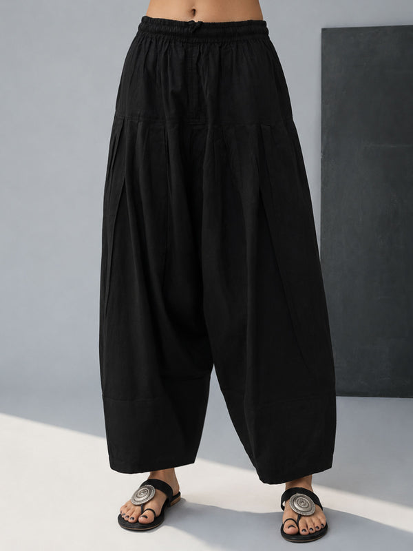 Women Black Cotton Cambric Wide Leg Palazzo Pants