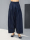 Navy Blue Cotton Cambric Wide Leg Palazzo Pants