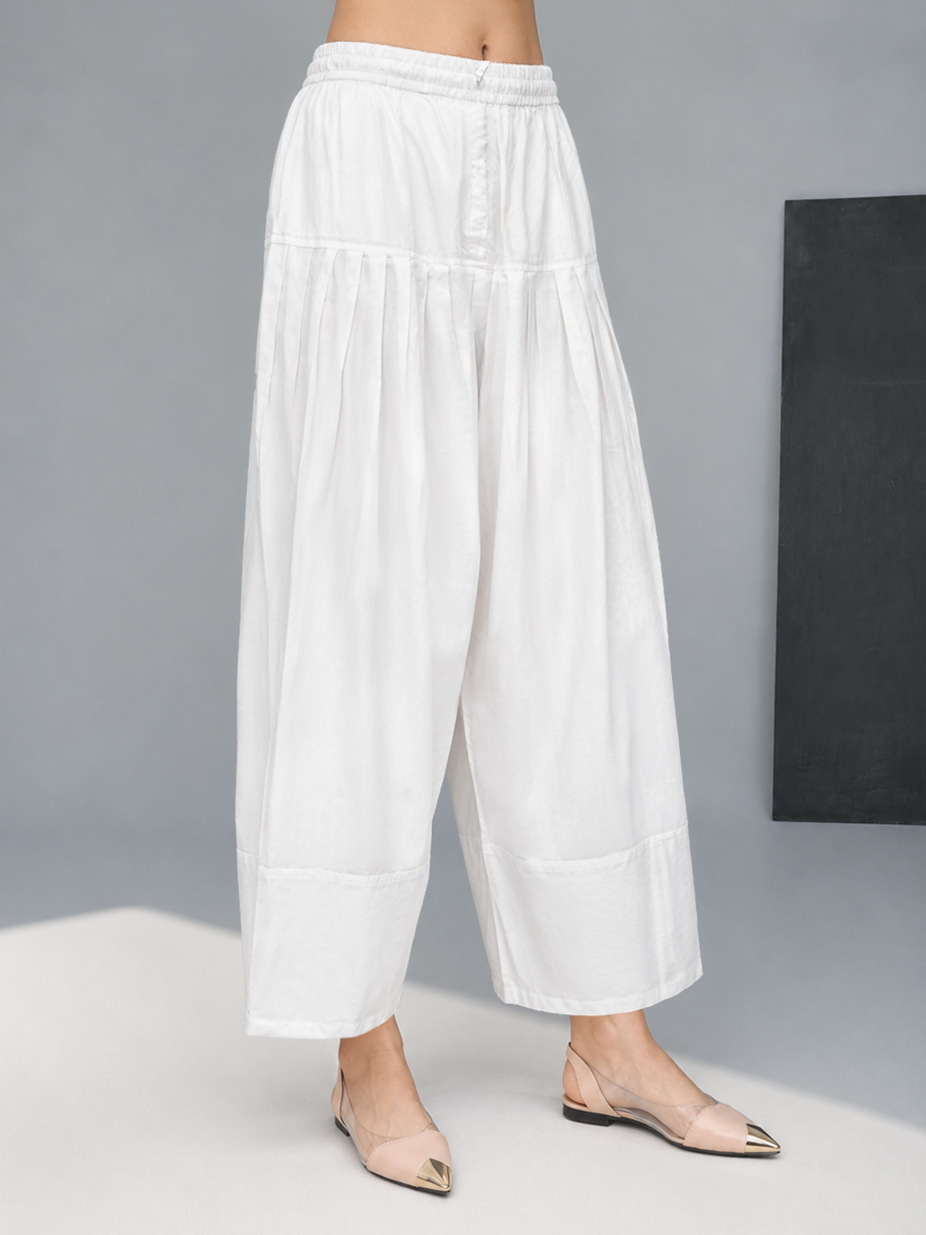 Women's White Cotton Solid Salwar