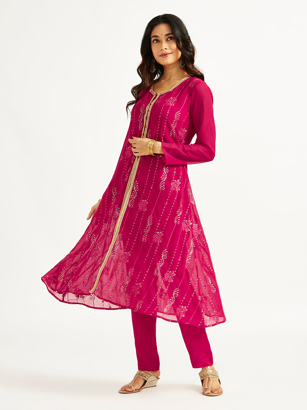 Women's Magenta Jacket Top Pant Set