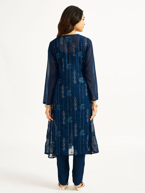 Women's Turquoise Jacket Top Pant Set