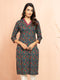 Women's Navy Blue Printed Cambric Cotton Straight Kurta