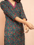 Women's Navy Blue Printed Cambric Cotton Straight Kurta
