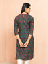 Women's Navy Blue Printed Cambric Cotton Straight Kurta