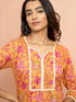 Women's Mustard Floral Printed Cambric Cotton Kurta