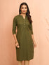 Women's Mehendi Green Embroidered Cotton Kurta