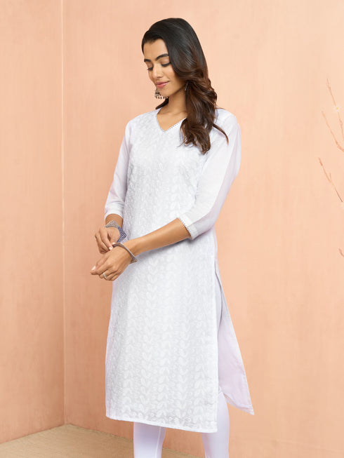 Women White Cotton Chikankari Kurta