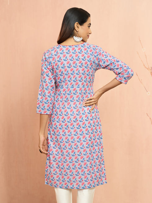 Women's Grey Floral Angrakha Kurta