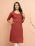 Women's Rust Floral Pleated Kurta