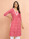 Women's Red Bandhani Print Cambric Kurta