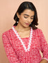 Women's Red Bandhani Print Cambric Kurta