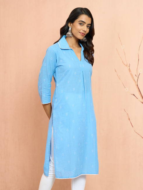 Women's Aqua Cotton Dobby Kurta