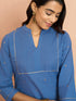 Women's Blue Cotton Lurex Dobby Kurta