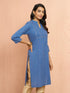 Women's Blue Cotton Lurex Dobby Kurta