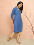Women's Blue Cotton Lurex Dobby Kurta