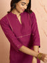 Women's Wine Cotton Lurex Dobby Kurta
