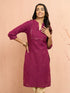 Women's Wine Cotton Lurex Dobby Kurta