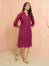 Women's Wine Cotton Lurex Dobby Kurta