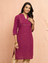 Women's Wine Cotton Lurex Dobby Kurta