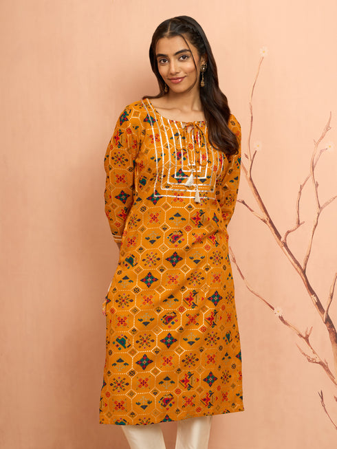 Women's Mustard Patola Print Foil Kurta